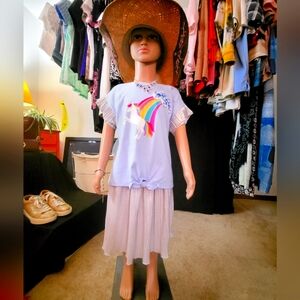 365 Kids Garanimals Girls Size 8 Blue Unicorn Tee & Silver Skirt 2 Piece